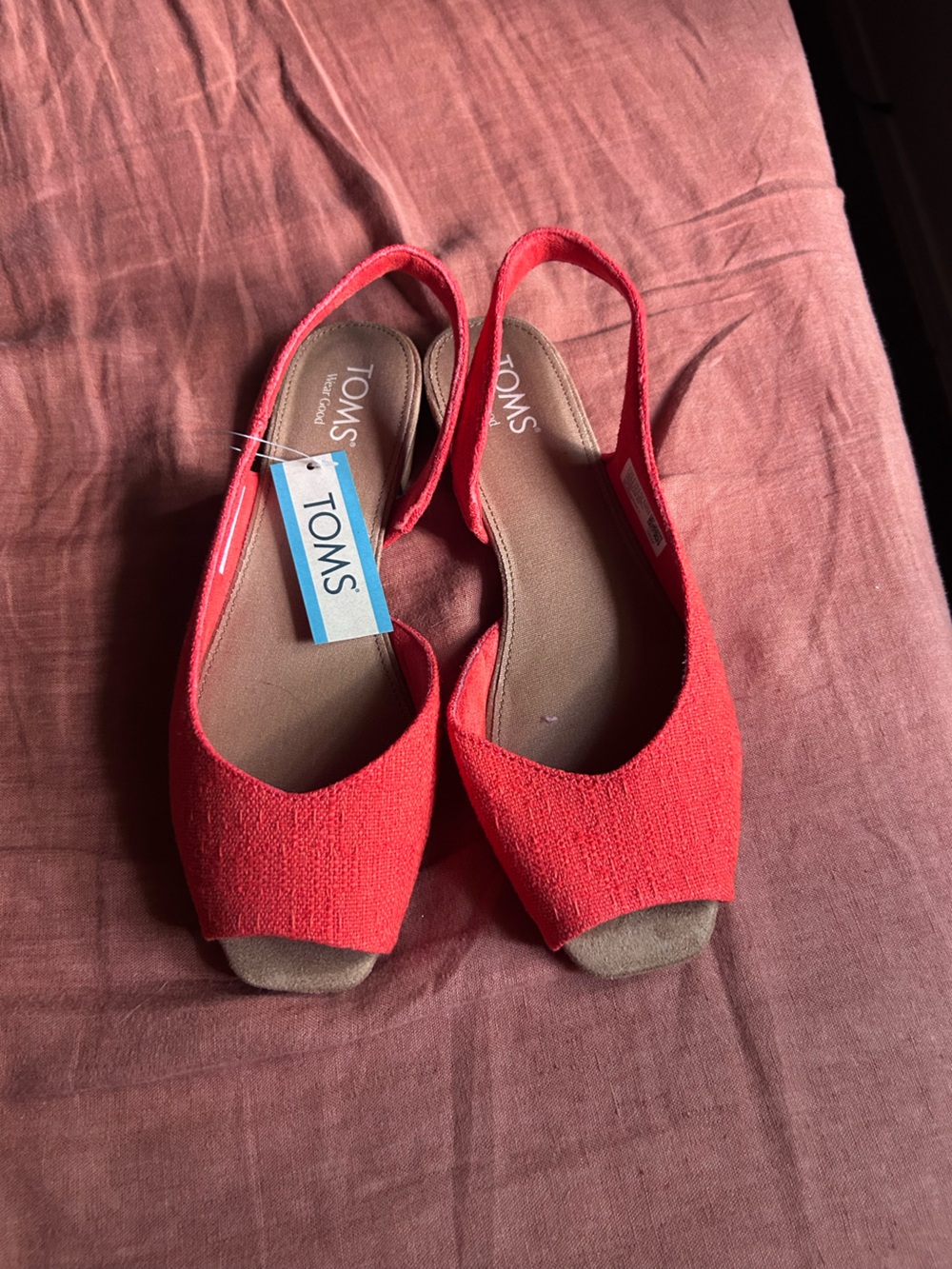 TOMS Women’s Briela Red Slingback Peep-Toe Flats